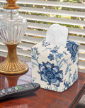 Fabric Tissue Box Cover, Tissue Holder Slipcover, Slips Over Square Cube Cardboard Facial Tissue Boxes -Decorative Cotton Blue Floral Fabric, Made in USA - Decorative Things