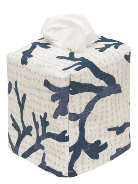 Fabric Tissue Box Cover, Tissue Holder Slipcover Slips Over Cardboard Tissue Box, Bedroom Décor Ideas Bathroom Accessories Coastal Décor Navy Blue - Decorative Things