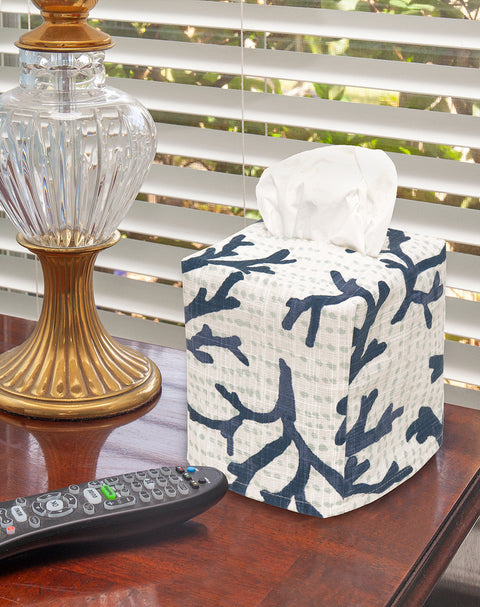 Fabric Tissue Box Cover, Tissue Holder Slipcover Slips Over Cardboard Tissue Box, Bedroom Décor Ideas Bathroom Accessories Coastal Décor Navy Blue - Decorative Things