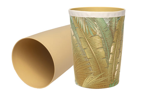 Decorative Bathroom Trash Can Garbage Can, Plastic Round Waste Basket with Washable Cloth Cover in Tommy Bahama Beach Theme Fabric 11.75" Tall - Decorative Things
