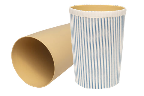 Decorative Bathroom Trash Can Garbage Can, Plastic Round Waste Basket with Washable Striped Blue Bathroom Sets 11.75" Tall - Decorative Things