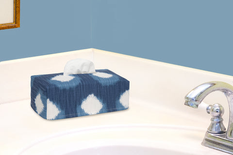 Fabric Tissue Box Cover, Tissue Holder Slipcover, Slips Over Rectangular Cardboard Facial Tissue Boxes -Decorative Blue Polka Dot Cotton Fabric, Made in USA