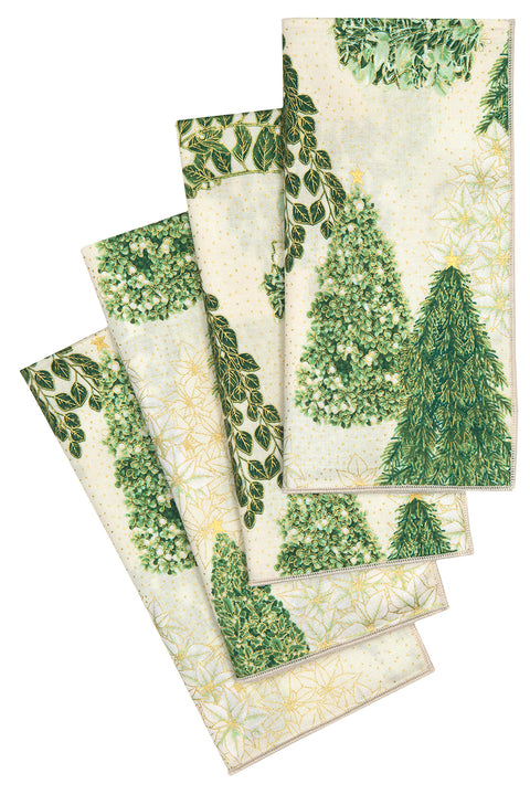 Christmas Napkins 18" x 18" Cloth Napkins, Elegant 100% Cotton Linen Napkins, Christmas Dinner Napkins for Christmas Table Décor, Table Settings, Holiday Party, Gold Trees Print - Decorative Things