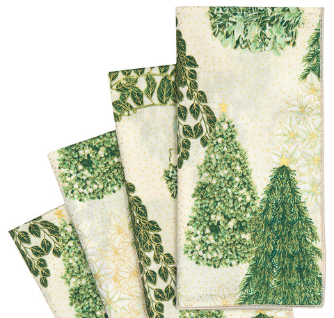 Christmas Napkins 18" x 18" Cloth Napkins, Elegant 100% Cotton Linen Napkins, Christmas Dinner Napkins for Christmas Table Décor, Table Settings, Holiday Party, Gold Trees Print - Decorative Things