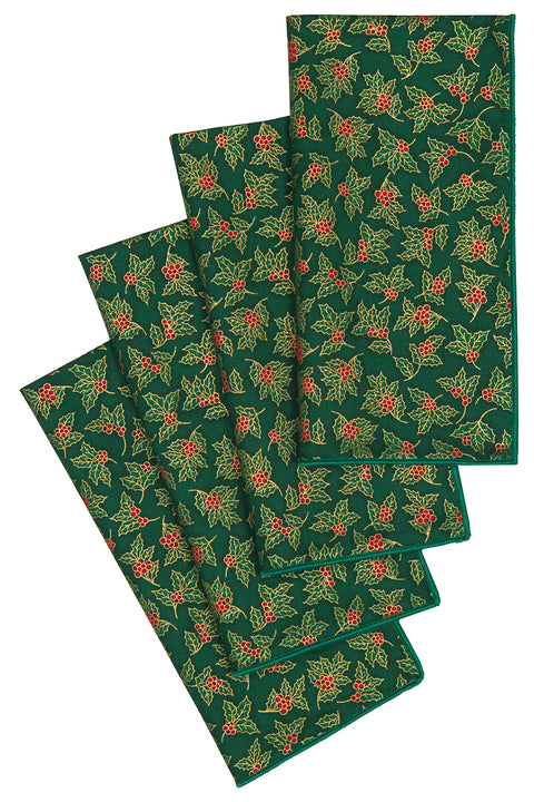Christmas Napkins 18" x 18" Cloth Napkins, Elegant 100% Cotton Linen Napkins, Christmas Dinner Napkins for Christmas Table Decor and Table Settings, Holiday Party Holly Print Fabric - Decorative Things