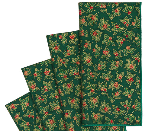 Christmas Napkins 18" x 18" Cloth Napkins, Elegant 100% Cotton Linen Napkins, Christmas Dinner Napkins for Christmas Table Decor and Table Settings, Holiday Party Holly Print Fabric - Decorative Things