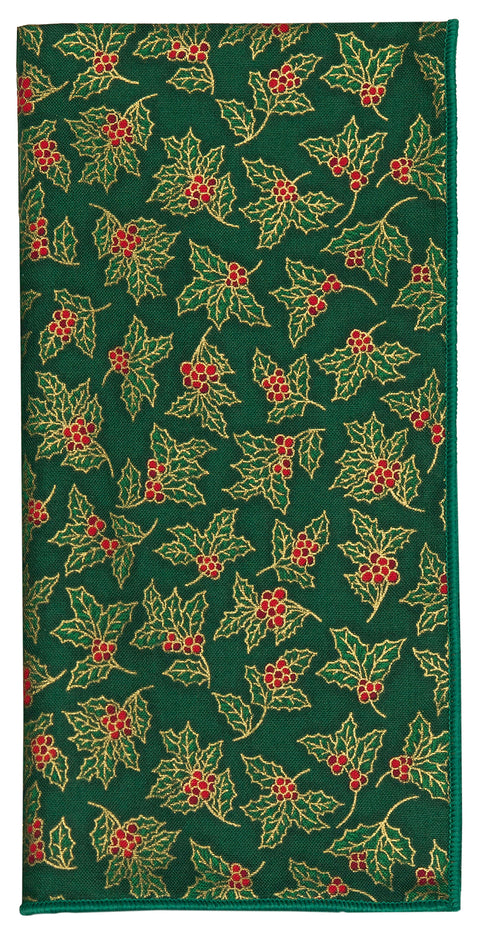 Christmas Napkins 18" x 18" Cloth Napkins, Elegant 100% Cotton Linen Napkins, Christmas Dinner Napkins for Christmas Table Decor and Table Settings, Holiday Party Holly Print Fabric - Decorative Things