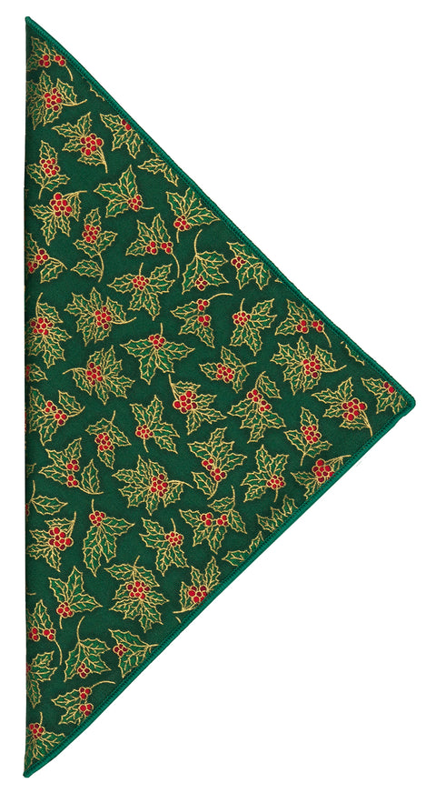 Christmas Napkins 18" x 18" Cloth Napkins, Elegant 100% Cotton Linen Napkins, Christmas Dinner Napkins for Christmas Table Decor and Table Settings, Holiday Party Holly Print Fabric - Decorative Things