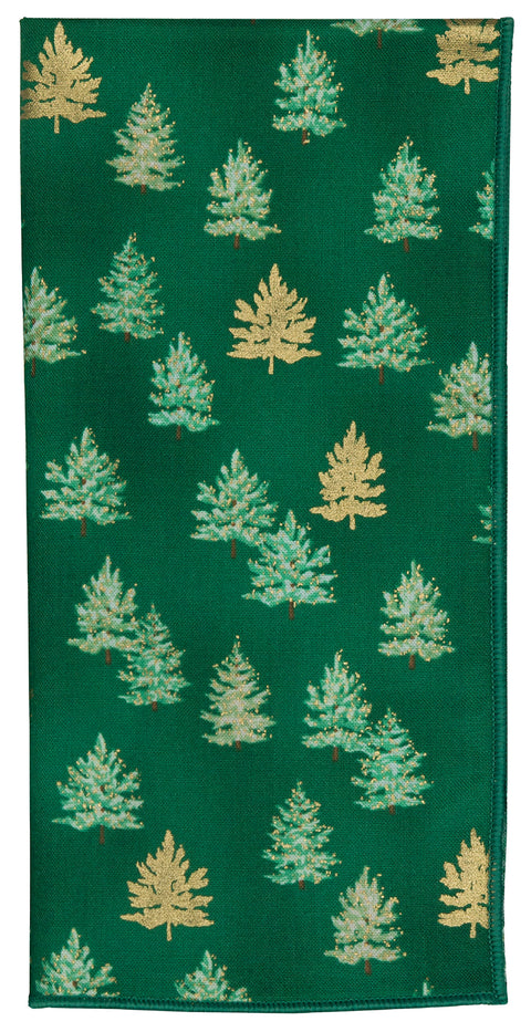 Christmas Napkins 18" x 18" Cloth Napkins, Elegant 100% Cotton Linen Napkins, Dinner Napkins for Christmas Table Décor, Christmas Table Setting, Holiday Party, Small Trees Fabric Gold on Green - Decorative Things
