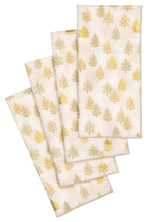 Christmas Napkins 18" x 18" Cloth Dinner Napkins, Elegant 100% Cotton Linen Napkins, Cloth Napkins for Christmas Table Decor and Christmas Table Setting, Holiday Party, Small Trees Print Gold on White - Decorative Things