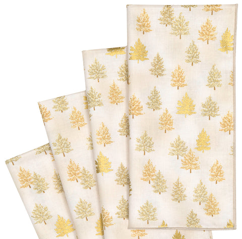 Christmas Napkins 18" x 18" Cloth Dinner Napkins, Elegant 100% Cotton Linen Napkins, Cloth Napkins for Christmas Table Decor and Christmas Table Setting, Holiday Party, Small Trees Print Gold on White - Decorative Things