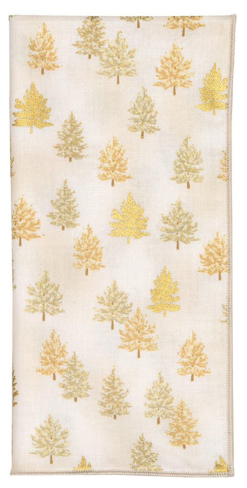 Christmas Napkins 18" x 18" Cloth Dinner Napkins, Elegant 100% Cotton Linen Napkins, Cloth Napkins for Christmas Table Decor and Christmas Table Setting, Holiday Party, Small Trees Print Gold on White - Decorative Things