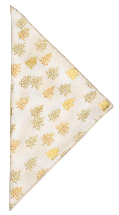 Christmas Napkins 18" x 18" Cloth Dinner Napkins, Elegant 100% Cotton Linen Napkins, Cloth Napkins for Christmas Table Decor and Christmas Table Setting, Holiday Party, Small Trees Print Gold on White - Decorative Things