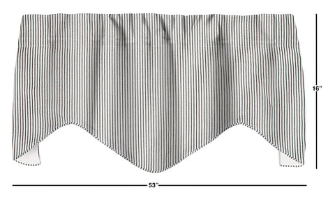Valances for Windows, Farmhouse Curtains, Kitchen Window Treatments, Living Room Curtains- Swag Striped Black and White Curtains, Ticking Valence Curtains, Short Curtains 53 Inches x 16 Inches - Decorative Things