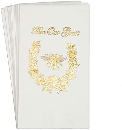 French Bee French Country Decor Paper Hand Towels for Bathroom Guest Towels Disposable White and Gold, Bee Our Guest 4.5" x 8" Pk 16 - Decorative Things