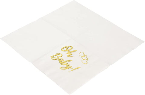 Decorative Paper Napkins Gold Cocktail Napkins Disposable Napkins Oh Baby Shower Decorations for Girl or Baby Boy Shower Decorations, Gender Reveal Ideas Party Supplies 5"x5" Pk 60 - Decorative Things