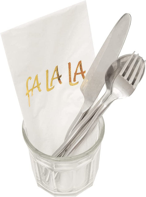 Decorative Paper Hand Towels with Fa La La Decorations, Guest Towels, Disposable Bathroom Hand Towels, Fingertip Towels, Dinner Napkins - Elegant White and Gold Christmas Napkins - Pak of 16 - Decorative Things