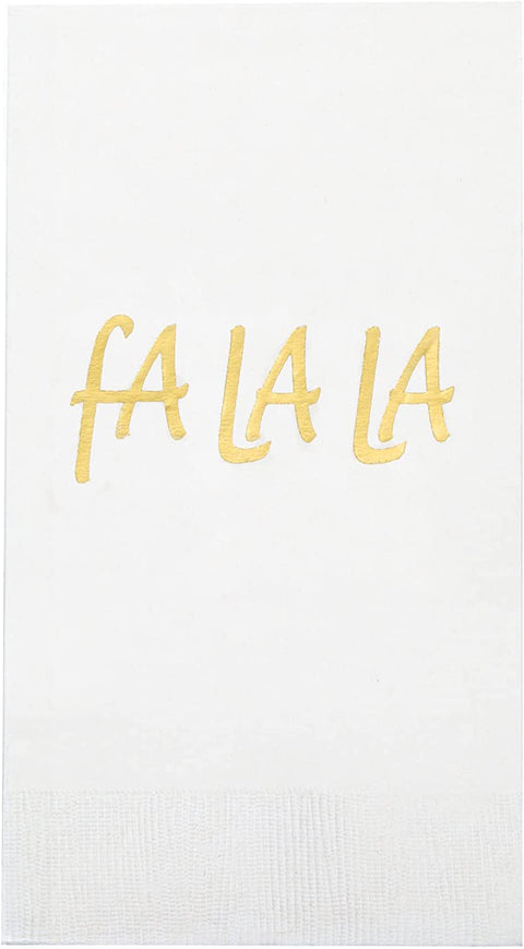 Decorative Paper Hand Towels with Fa La La Decorations, Guest Towels, Disposable Bathroom Hand Towels, Fingertip Towels, Dinner Napkins - Elegant White and Gold Christmas Napkins - 32 Count - Decorative Things