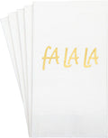 Decorative Paper Hand Towels with Fa La La Decorations, Guest Towels, Disposable Bathroom Hand Towels, Fingertip Towels, Dinner Napkins - Elegant White and Gold Christmas Napkins - 32 Count - Decorative Things