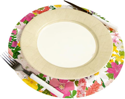 Caspari Halsted Floral Round Paper Placemats, 12 Per Package - Decorative Things