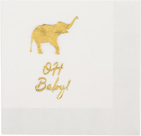 Oh Baby Shower Decorations Neutral- Jungle Theme Baby Shower Napkins, Cocktail Napkins and Welcome Little One Napkins- Oh Baby Napkins for Boy or Girl - Gold and White, Paper- 5" x 5" Pk 30 - Decorative Things