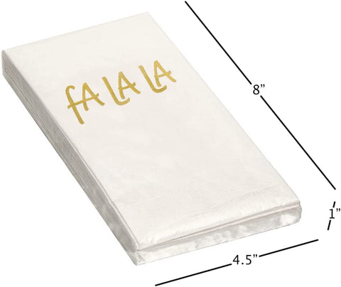 Decorative Paper Hand Towels with Fa La La Decorations, Guest Towels, Disposable Bathroom Hand Towels, Fingertip Towels, Dinner Napkins - Elegant White and Gold Christmas Napkins - 32 Count - Decorative Things