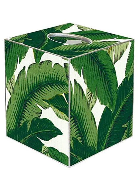 Tissue Box Cover Tissue Holder Square Cube Beach Bathroom Decor Coastal Decor Beach Themed Bedroom Beach House Decor Green Palms 5" x 5" - Made in USA of Papier Mache - Decorative Things