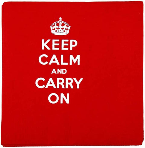 Decorative Paper Napkins Disposable Cocktail Napkins, Red Party Napkins, Beverage Napkins, Keep Calm and Carry On, Inspired by Queen Elizabeth II 5" x 5" Pk 30 - Decorative Things