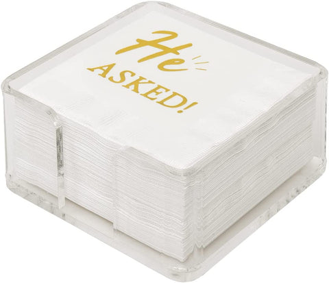 Bridal Shower Bachelorette Party Napkins Paper Napkins Cocktail Napkins 'He Asked!' Disposable Napkins Gold Party Decorations for Wedding Engagement 5" x 5" Pk 30 - Decorative Things
