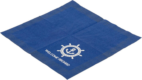 Cocktail Napkins Decorative Paper Napkins Disposable for Beach Wedding, Beach Party Boat Yacht Blue Nautical Decor Coastal Welcome Aboard 5"x 5" Pk 20 - Decorative Things