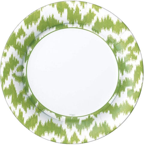 Caspari Modern Moiré Paper Dinner Plates in Green - Set of 16 - Decorative Things