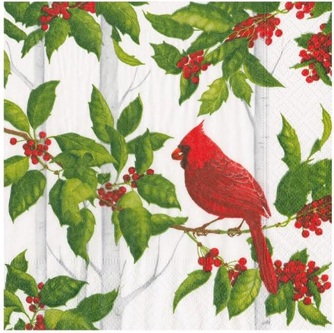 Holly And Songbirds White & Silver Luncheon Napkins - 20 Per Package - 2 Units - Decorative Things