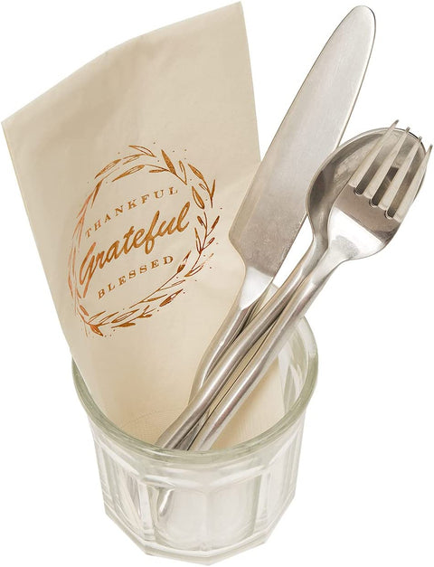 Paper Hand Towels Guest Towels Disposable Decorative Paper Napkins Thanksgiving Friendsgiving Thankful Grateful Blessed in Rust Metallic Pk 16 - Decorative Things