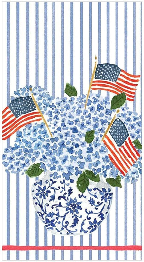 Caspari Flags and Hydrangeas Paper Guest Towel Napkins, 30 Count - Decorative Things