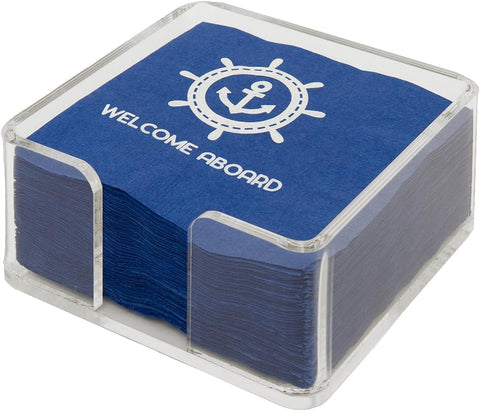 Cocktail Napkins Decorative Paper Napkins Disposable for Beach Wedding, Beach Party Boat Yacht Blue Nautical Decor Coastal Welcome Aboard 5"x 5" Pk 20 - Decorative Things
