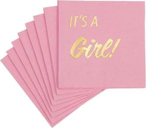 Decorative Paper Napkins Cocktail Napkins Disposable Napkins It's a Girl Baby Shower Decorations for Girl, Gender Reveal Ideas Pink and Gold 5"x5" Pk 30 - Decorative Things