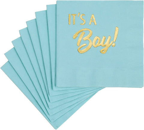 Decorative Paper Napkins Cocktail Napkins Disposable Napkins It's a Boy Baby Shower Decorations for Boy, Gender Reveal Ideas Blue and Gold 5"x5" Pk 30 - Decorative Things