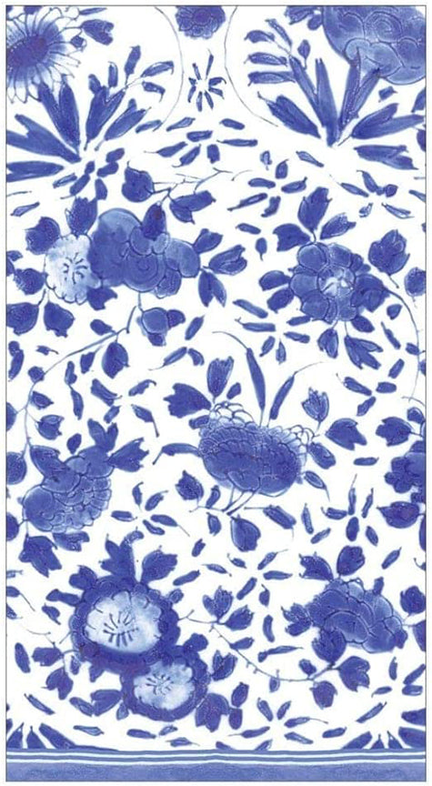 Caspari Delft Paper Guest Towel Napkins in Blue, 30 Count - Decorative Things