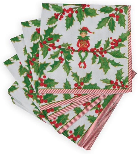 Jingle Elves Cocktail Napkins - 20 Per Package - 2 Units - Decorative Things