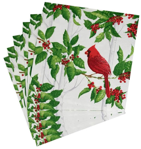 Holly And Songbirds White & Silver Luncheon Napkins - 20 Per Package - 2 Units - Decorative Things