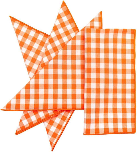 Fall Napkins Cloth Napkins Thanksgiving Napkins 100% Cotton Linen Napkins Orange Plaid Check 18”x18 - Decorative Things