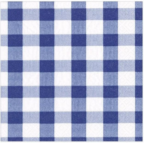Caspari Gingham Paper Cocktail Napkins in Blue, Two Packs of 20 - Decorative Things