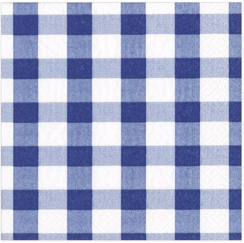 Caspari Gingham Paper Cocktail Napkins in Blue, Two Packs of 20 - Decorative Things