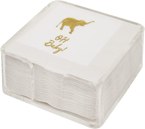 Oh Baby Shower Decorations Neutral- Jungle Theme Baby Shower Napkins, Cocktail Napkins and Welcome Little One Napkins- Oh Baby Napkins for Boy or Girl - Gold and White, Paper- 5" x 5" Pk 30 - Decorative Things