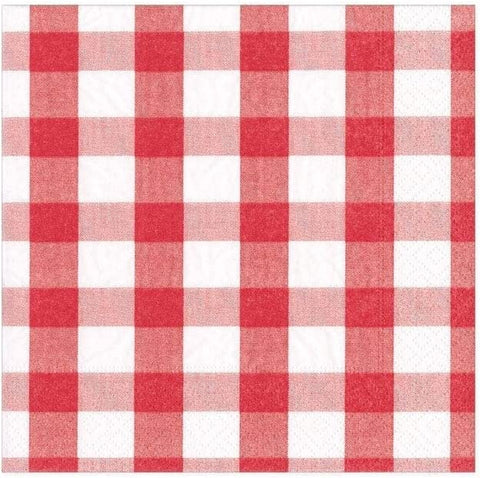 Caspari Gingham Paper Cocktail Napkins in Red, Two Packs of 20 - Decorative Things