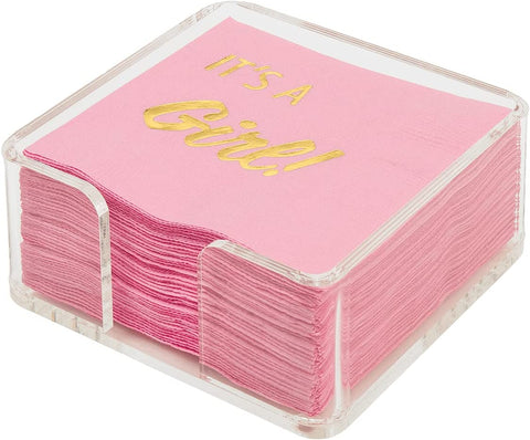 Decorative Paper Napkins Cocktail Napkins Disposable Napkins It's a Girl Baby Shower Decorations for Girl, Gender Reveal Ideas Pink and Gold 5"x5" Pk 30 - Decorative Things