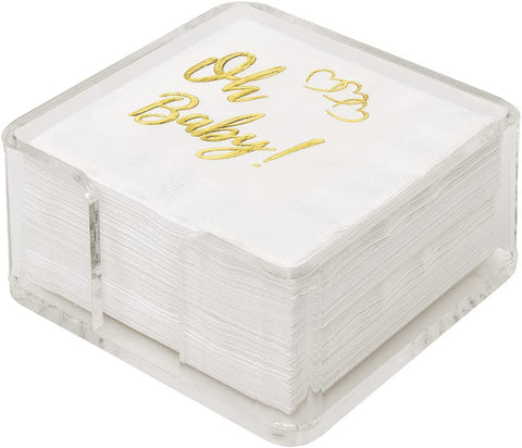 Decorative Paper Napkins Gold Cocktail Napkins Disposable Napkins Oh Baby Shower Decorations for Girl or Baby Boy Shower Decorations, Gender Reveal Ideas Party Supplies 5"x5" Pk 60 - Decorative Things