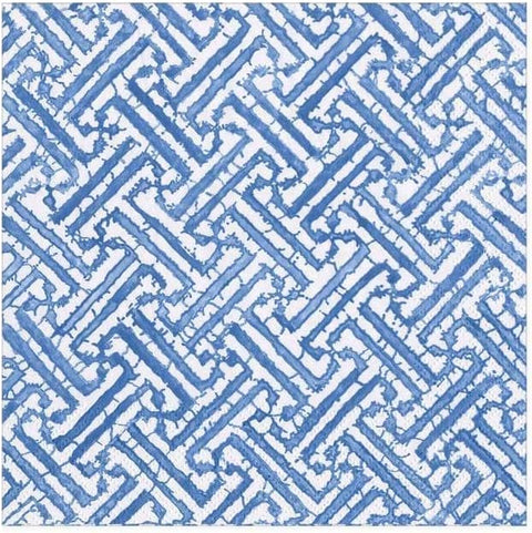 Caspari Fretwork Paper Cocktail Napkins in Blue - Two Packs of 20 - Decorative Things