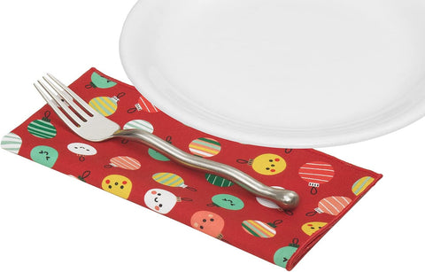 Christmas Napkins 18" x 18"Cloth Dinner Napkins, Elegant 100% Cotton Linen Napkins, Set of 4 Cloth Napkins for Christmas Table Decorations and Christmas Table Setting, Red Christmas Ornaments Print - Decorative Things