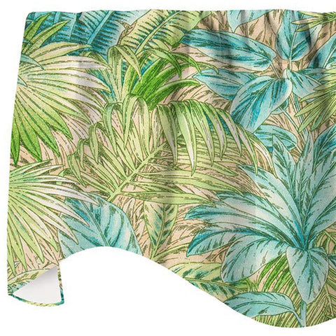 Window Treatments Valance Curtains Living Room or Kitchen Window Valances Tommy Bahama Fabric Beach Decor Bahamian Breeze Green Lined, Adjustable Swag Short Curtains 53" x 18" - Decorative Things